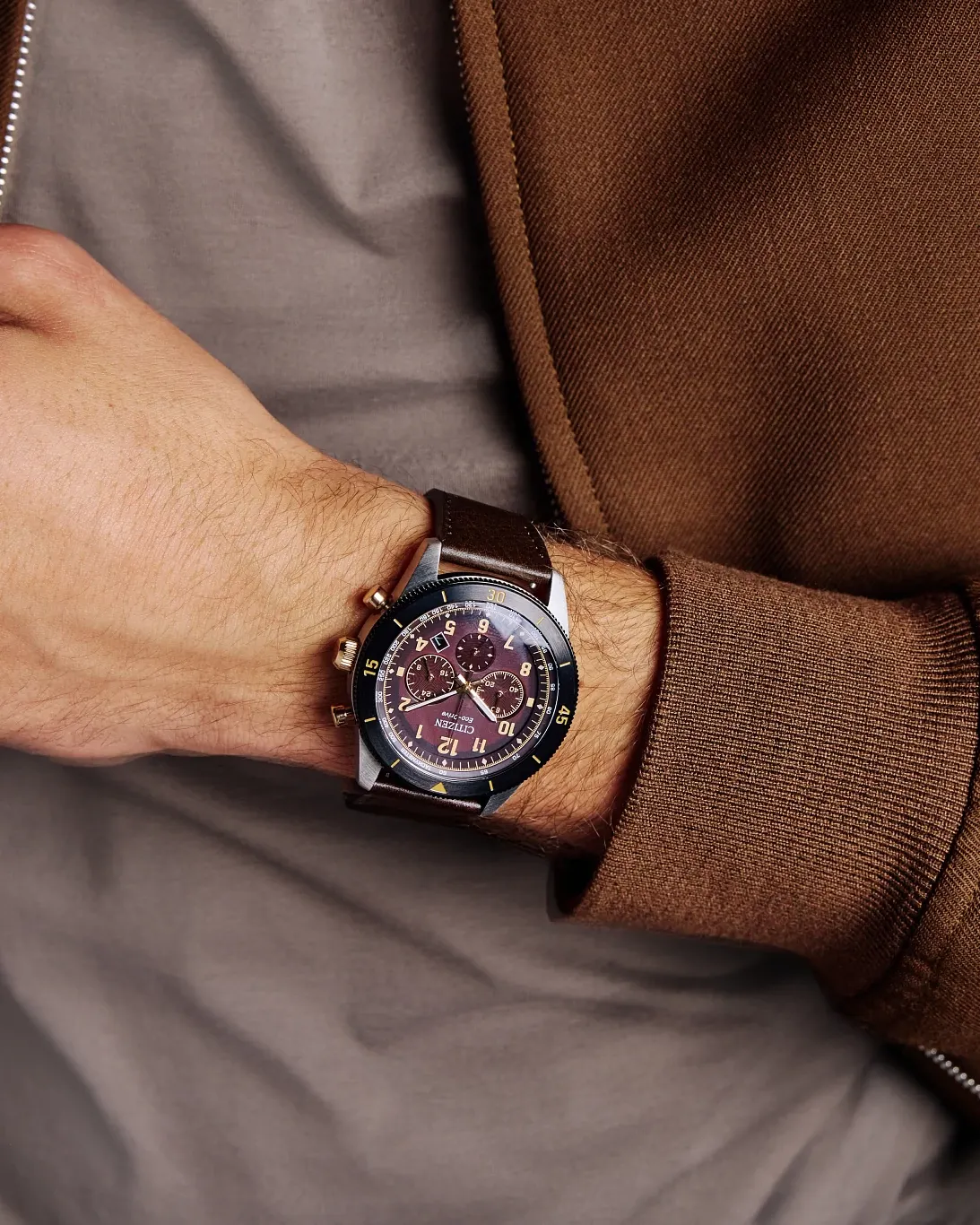 Terra Force Brown Dial Leather Strap CA4746-08X | CITIZEN